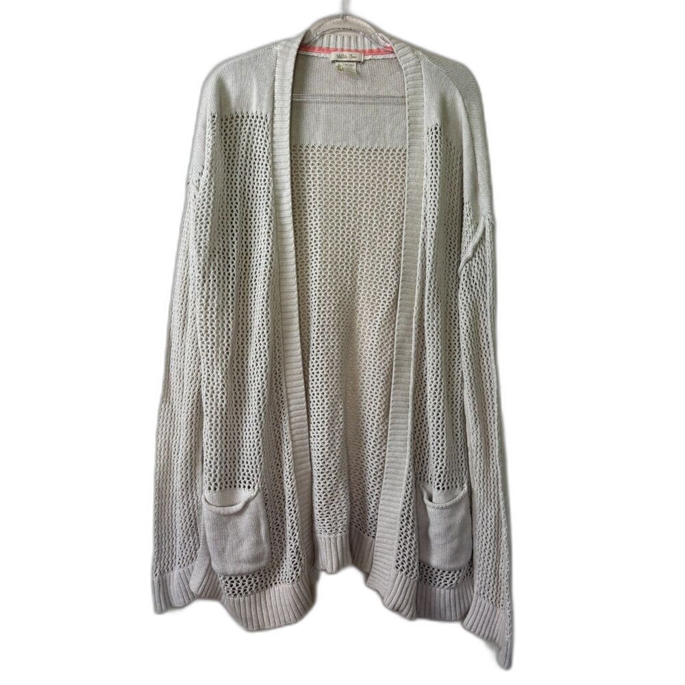 Matilda Jane women's size large L 100% cotton open knit cream cardigan sweater